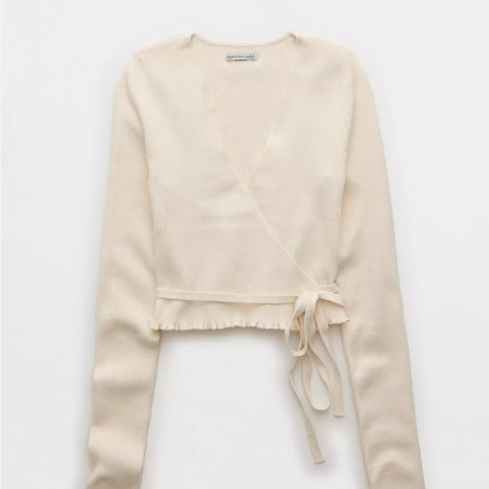 Cropped Cream Wrap Cardigan - American Eagle